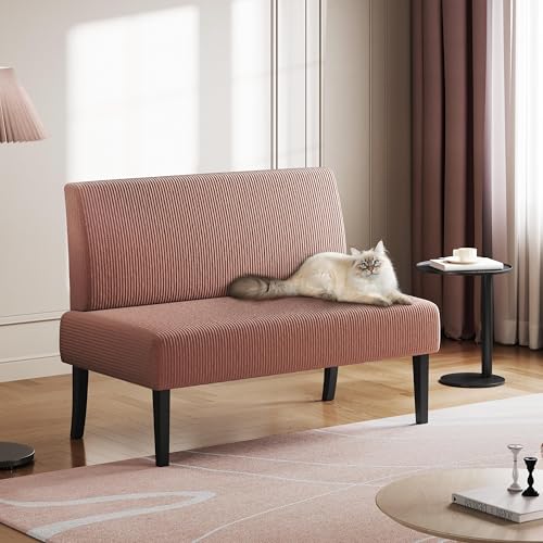 Yaheetech Küchensofa 2-sitzer Sitzbank Polstersofa aus Cordstoff Doppelsofa ohne Armlehnen Stoffsofa Loungesofa fürs Wohnzimmer/Eingangsbereich/Büro, Rosa