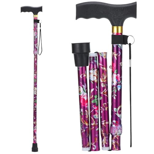 Walking Cane ANCKNE Cane for Woman | Lightweight, 5-Level Height Adjustable and Aluminum Folding Canes for Seniors | Ergonomic Wheeled Handle | Portable Walking Stick Collapsible Cane