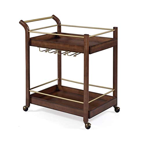 YOtat Solid Wood Kitchen Serving Carts Rolling Bar Cart with 3 Tier Storage Shelves Kitchen Island Cart with Wine Glass Holder,Handle Racks,Lockable Caster Liquor Cart (Brown)