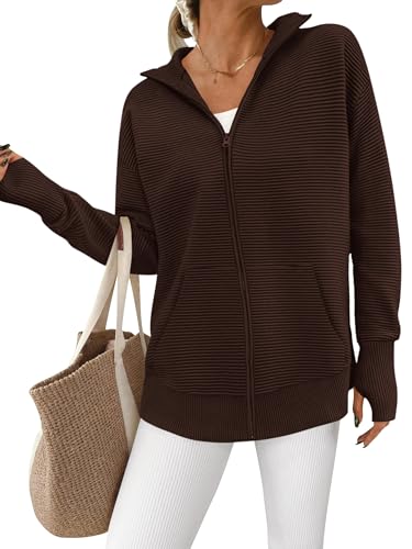 Image of PRETTYGARDEN Womens Long Sleeve Zip Up Ribbed Cardigan Sweaters