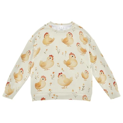 JUNZAN Cartoon Cute Chicken Beige Kids Boys Hooded Sweatshirt Fleece Kids Hoodies Boys Camping 4T