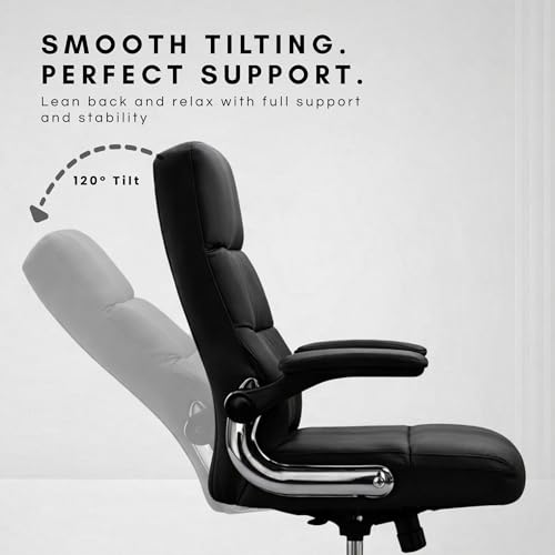 Image of LAKDI Furniture Co Premium Velvet Fabric High Back Office Chair with Adjustable Tilt, Flip-Up Arms, Ergonomic Thick Soft Padding | Executive Boss Chair, Black | 5 Years Warranty & Free Assembly