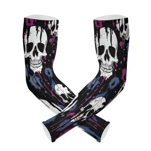 Bulletgxll Skull Pattern Arm Compression Sleeves UV Sun Protection Breathable Skin-Friendly Sleeves Cover for Men Women Youth