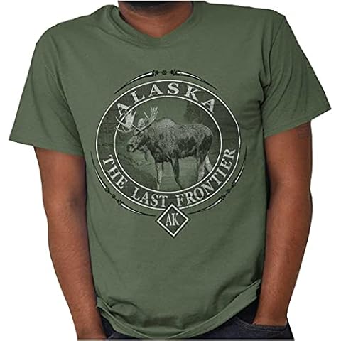 Alaska AK Rugged Mountain Moose Graphic T Shirt Men or Women Military Green Cover