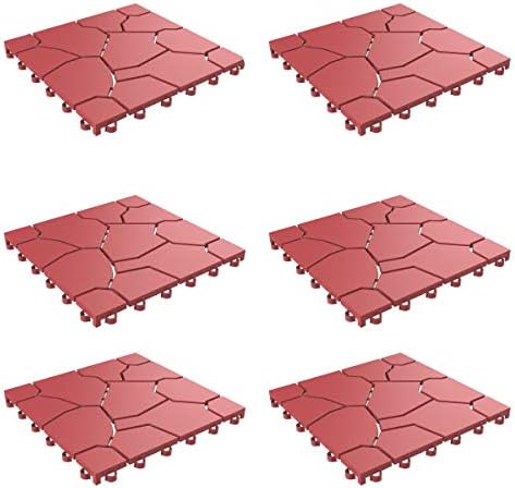Pure Garden 6-Pack Polypropylene Interlocking Patio Deck Tiles - Weather-Resistant Outdoor Flooring for Balcony, Porch, and Garage (Bridk Red)