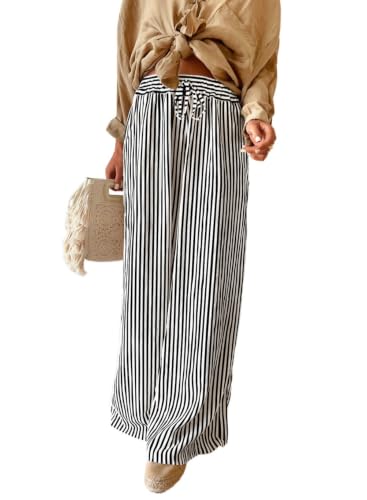 Image of Acelitt Women Drawstring Elastic Waist Wide Leg Pants with Pockets, S-XXL