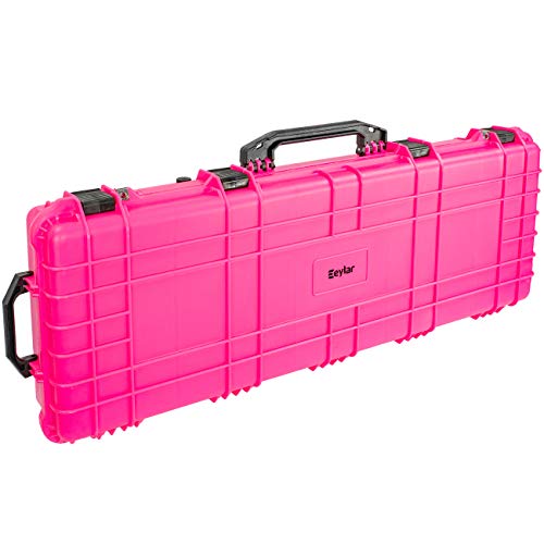 Eylar 44 Inch Protective Roller Rifle Hard Case With Foam, Mil-Spec Waterproof & Crushproof, Two Rifles Or Multiple Guns, Pressure Valve With Lockable Fittings Pink #TOP1