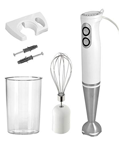 Stabmixer SET 500W Edelstahl Pürierstab Mixer Handmixer Zerkleinerer Häcksler (White)