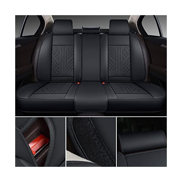 GXT Deluxe Faux Leather Full Coverage Car Seat Cover Anti-Slip Universal Fits for Sedans SUV Pick-up Truck with Headrests,Interior Accessories(Black with White Strip) - Image 6