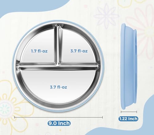 Image of NYALA Stainless Steel Baby Toddler Plates Silicone Suction, Non-Slip Baby Plates BPA Free,Unbreakable Dishwasher Safe (Blue)