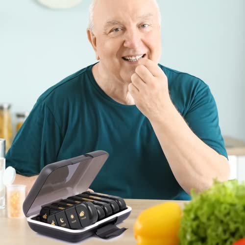 Image of Premium weekly pill organizer 4 times a day, Medicine organizer box| Medicine box, portable travel pill box weekly with large compartments moisture-proof pill case for vitamin, Medicine, pills, supplements (Black-4 Compartment)