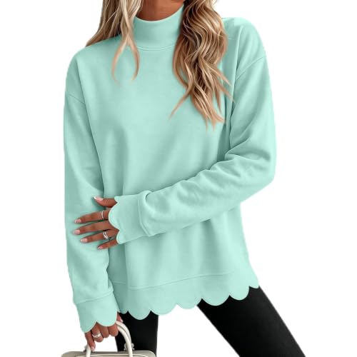 Jielayou Mock Neck Sweatshirt Women Cotton Peplum Long Sleeve Cozy Pullover - image 1