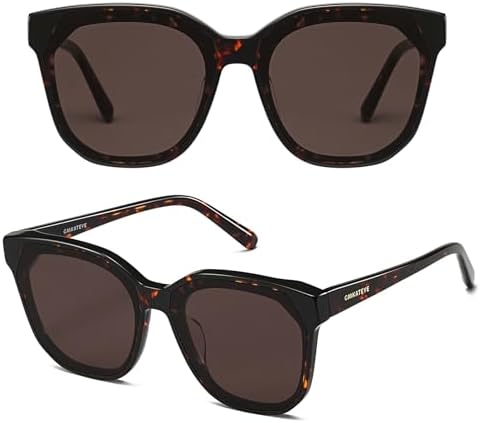 Tortoise Square Sunglasses for Women - Oversized 70s/90s Retro Shades, Big Wide Frame Dark Brown Lens