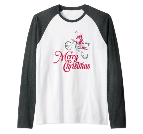 Feliz Navidad Santa Claus Dirt Bike Rider Biker Año Nuevo Camiseta Manga Raglan