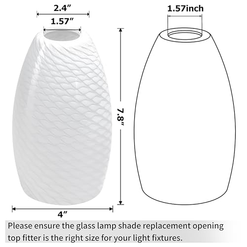 Image of GO&SO Glass Pendant Light Shades Set of 2,7.8 inch H x 4 inch D,Milky-White Ripple | 1.57 inch Fitter E26 Base,Chandelier Shades for Kitchen Island,Hanging Light Shades,Hand-Blown Art Fixtures