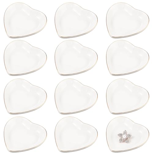 Shappy 12 Pcs Ceramic Jewelry Tray 4.5 in White Ring Dish Decorative Trinket Dish for Bridal Shower Weddings Birthdays Gifts(Heart Style)