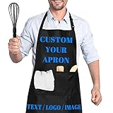 Personalized Custom Apron for Women Men with Pockets, Customized Kitchen Chef Cooking Apron Design Text Logo Name, Chef Apron for Grill BBQ Waterproof Multiple Colors Available