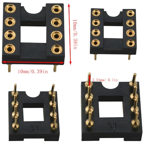 JJHXSM 10PCS Fully Gold Plated DIP IC Chip Socket Adapter 2 Rows of 8 Round Pin Soldering 7.6mm Line Spacing Operational Amplifier Socket Integrated Circuits for PCB Board Electronic Component