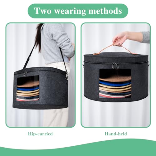 Hat Box, Round Hat Storage Boxes for Women & Men, Foldable Felt Hat Boxes with Lids, Carrying & Storing Various Types of Hats, FoldableTravel Cap Boxes (16.5" D x 9.5" H, Dark gray)