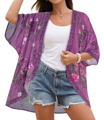 Image of CHICGAL Womens Floral Kimono Cardigan Beach Cover Up Casual Summer Tops