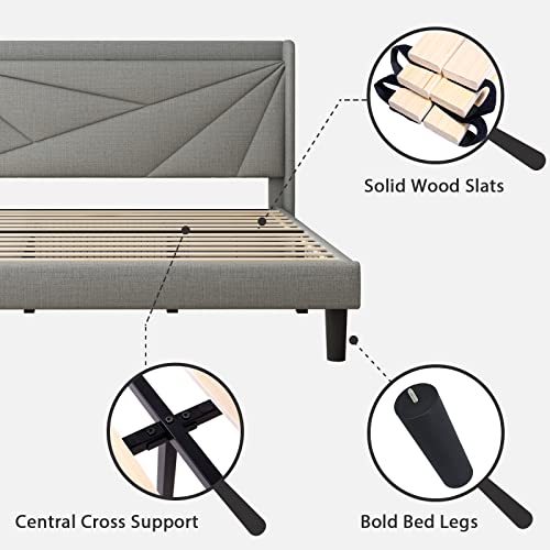 Feonase King Size Bed Frame With Type-C & Usb Ports, Upholstered Platform Bed Frame With Wingback Storage Headboard, Solid Wood Slats Support, No Box Spring Needed, Noise-Free, Light Gray #TOP7
