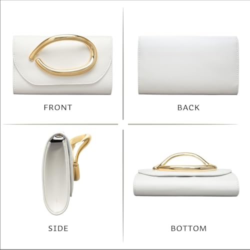 Larcenciel White Leather Clutch Purse for Women w/ 3D Gold Acrylic Handle & Removable Chain Strap, Vintage Envelope Evening Clutch Bag, Formal Lady Crossbody Handbag for Party, Wedding, Cocktail, Prom by Larcenciel - Used condition - Image 4