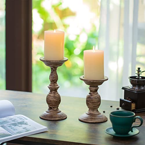 Sziqiqi Vintage Pillar Candle Holders Distressed Metal Candleholder, Shabby Chic Candle Stand Candlestick Holder Decorative Table Centerpiece Fireplace Decor Set Of 2 #TOP1