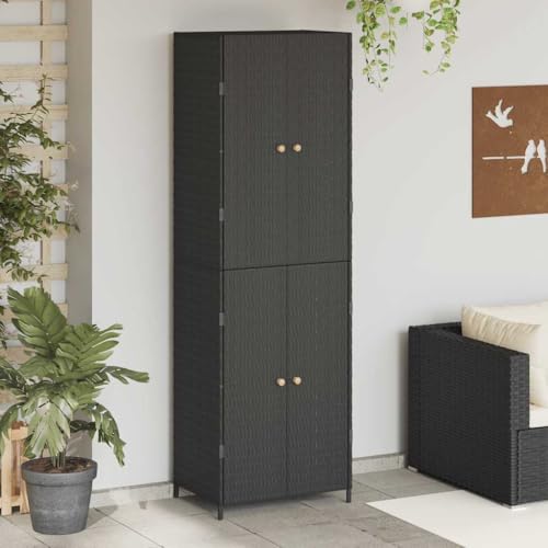 Runheo Armario de jardín negro 59 x 40 x 180 cm, polirratán, resistente al agua, robusto armario de acero para jardín