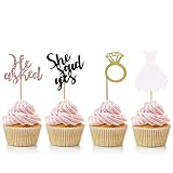 Hriochy He Asked She Said Yes Cupcake Toppers Diamond Ring Cake Picks for Wedding Engagement Party C