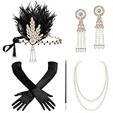 BABEYOND 1920s Flapper Gatsby Costume Accessories Set 20s Flapper Headband Pearl Necklace Gloves Holder