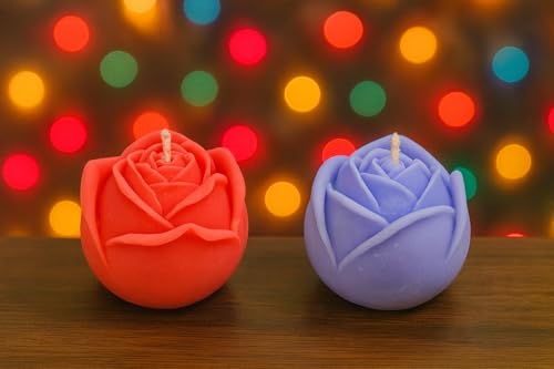 Image of Scented Rose Candle Combo Pack - 2 Rose-Shaped Candles + Hanging Car Diffuser | Decorative Aromatic Candles for Home, Car & Gifting | 4 Hour Burn | Pink & Purple