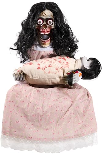 Halloween Animatronics Creepy Sitting Skeleton & Doll Animated Decorations with
