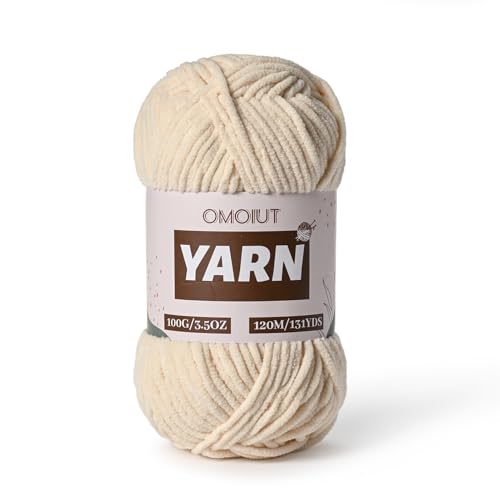 Image of Plush Chenille Chunky Crochet Yarn - Baby Yarn for Crocheting Soft - Velvet Yarns Knitting for Blankets Crafts - Fluffy Amigurumi Yarns 100g / 131yd (Beige)