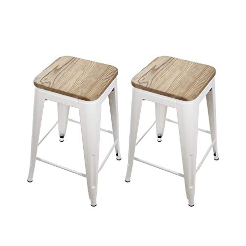 Gia 24-Inch Counter Height Backless Metal Stool With Light Wood Seat, White, Qty Of 2 #TOP7
