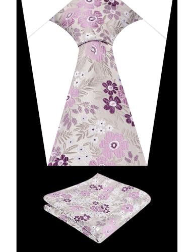Image of Alizeal Mens 3.15'' Natural Flower Pattern Tie with Floral Pocket Square Set