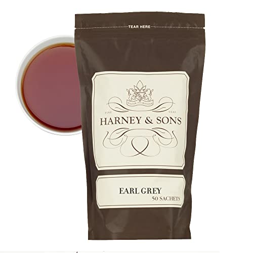 Image of Harney & Sons Earl Grey Black Tea Sachets, 50 Count | Black tea with natural bergamot oil. 50 whole leaf sachets. Contains caffeine.