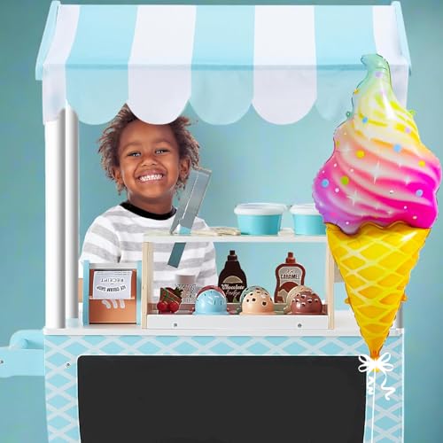 Image of Rozi Decoration Rainbow Ice Cream Shape Foil Balloon 27 Inch for Birthday Parties Decoration, Cone Style Balloon for Kids, Ice Cream Theme Party and Summer Decor (Multicolor Design) Pack of 1 Pcs