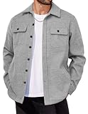 COOFANDY Men Wool Fleece Jackets Long Sleeve Shirt Jacket Solid Color Flannel Jacket Grey Thermal Shacket Fall Outwear