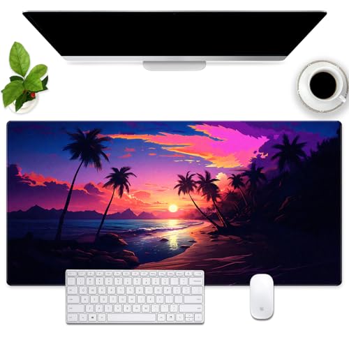 Gaming-Mauspad mit Sonnenuntergang am Strand, Fantasy-Ozean-Kunst-Schreibtischunterlage, erweitertes großes Schreibtischunterlage, XXL-Mauspad für Zuhause oder Büro, Computer, Laptop, 80 x 40 cm