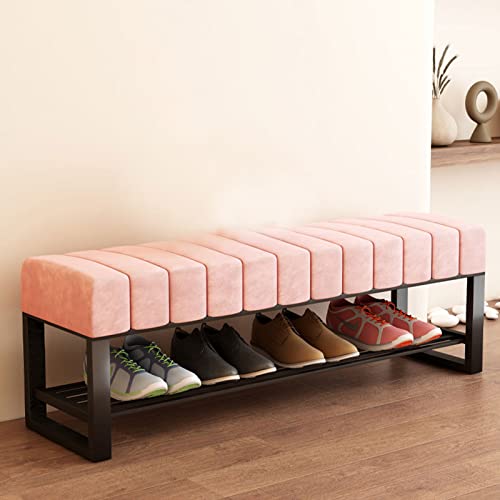 Étagère à chaussures d'entrée banc de rangement velours et métal - 2