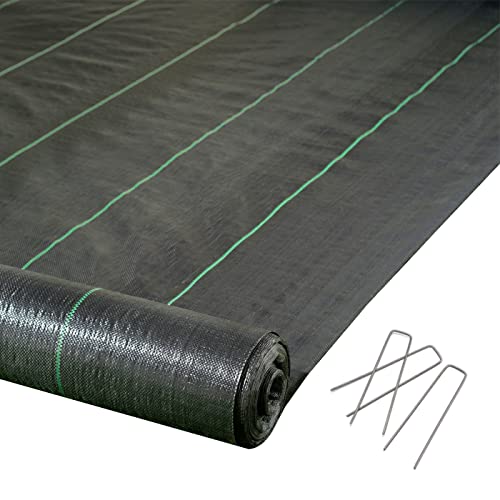 Pro-Tec Garden Products Weed Control Membrane 2Mx10M, Weed Control Fabric,Ground cover Membrane, Weed Barrier Fabric UV stabilised.Landscaping weed suppressant (2m x 10m Roll w/ 25 FREE PEGS)
