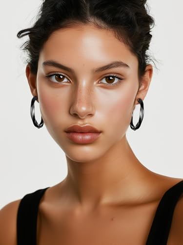 Image of Stainless Steel Chunky Hoop Earrings For Women, Minimalist and Chic, Black /Gold Plated, Round Hoops Earrings Hypoallergenic, Size: 30mm /40mm /60mm /80mm, Come with Box