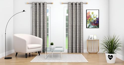 Image of Woah Geometric Pattern Grommet Curtains, 5 Feet for Living Room Bedroom|Geometric Pattern Faux Silk Room Darkening Door Curtains 4x7 feet (Brown, 5 Feet Pack of 1)