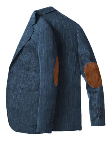 Men's Elbow Patch Corduroy Blazer Sport Coats Single Breasted Notch Lapel Vintage Jacket for Business Wedding
