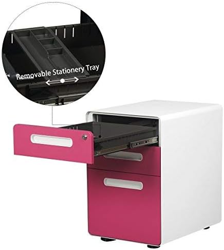 DEVAISE 3-Drawer Mobile File Cabinet with Anti-tilt Mechanism,Legal/Letter Size,Rose Red