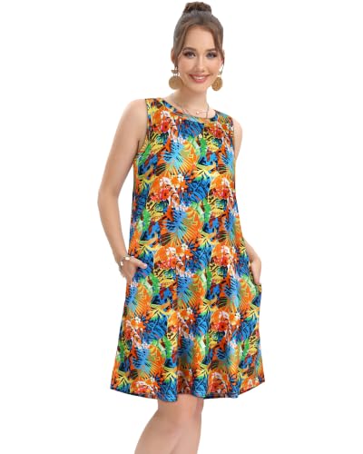 Image of elescat Women's Summer Dresses Casual Sleeveless Loose Sundress with Pocket