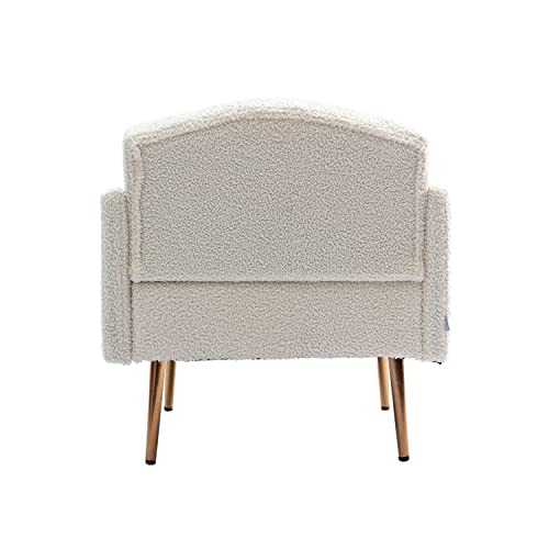 Olela Modern Accent Chair With Arms, Tufted Decorative Single Sofa Fabric Armchair With Gold Metal Legs, Upholstered Reading Chair For Living Room Bedroom Office (White - Fabric) #TOP5