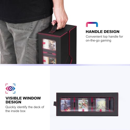 Image of UAONO MTG Commander Deck Box, 6-Deck Modular TCG Deck Case with Dice Tray | Hold 600+ Double-sleeved Cards, Modular Card Deck Box with 35PT Magnetic Card Holder for Magic the Gathering Black Red