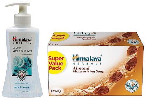 Himalaya Herbals Cucumber and Coconut Soap, 125g (Pack of 6) and Himalaya Oil Clear Lemon Face Wash, 200ml