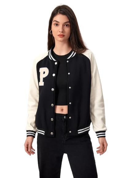 Image of PAKLON Stylish Long Sleeve Letterman Varsity Jacket for Women